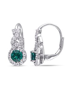 AMOUR Created Emerald and White Sapphire Twist Leverback Earrings In Sterling Silver