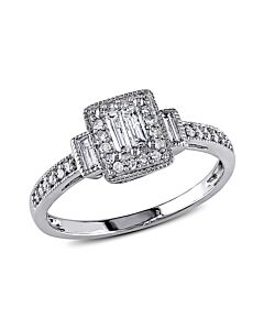 1/3 CT Parallel Baguette and Round Diamonds TW Engagement Ring  10k White Gold GH I1;I2