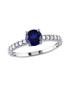 1/4 CT  Diamond TW And 1 CT TGW Created Blue Sapphire Fashion Ring 10k White Gold GH I2;I3
