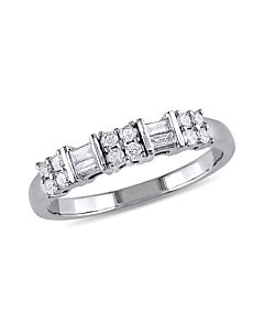 1/4 CT Round and Parallel Baguette Diamonds TW Fashion Ring 10k White Gold GH I2;I3