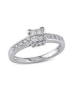 1/4 CT Round and Princess Diamonds TW Engagement Ring 10k White Gold GH I2;I3