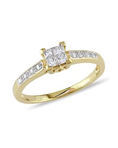 1/4 CT Round and Princess Diamonds TW Engagement Ring  10k Yellow Gold GH I2;I3