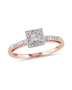 1/5 CT Princess and Round Diamonds TW Engagement Ring 10k Pink Gold GH I2;I3