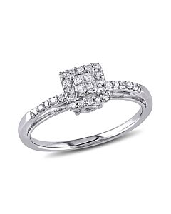 1/5 CT Princess and Round Diamonds TW Engagement Ring 10k White Gold GH I2;I3