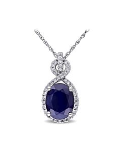 AMOUR 1/6 CT TW Diamond and 2 5/8 CT TGW Diffused Sapphire Pendant with Chain In 10K White Gold