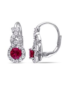 AMOUR Created Ruby and White Sapphire Twist Leverback Earrings In Sterling Silver