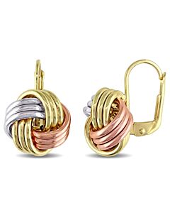 AMOUR Entwined Love Knot Leverback Earrings In 3-Tone Yellow, Rose and White 10K Gold