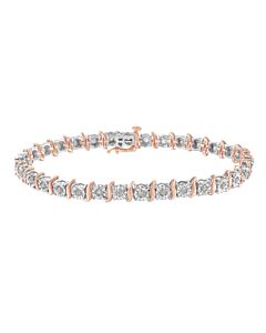 10K Rose and White Gold Plated .925 Sterling Silver 1.0 Cttw Diamond S-Curve Link Miracle-Set Tennis Bracelet (I-J Color, I3 Clarity) - Size 8"