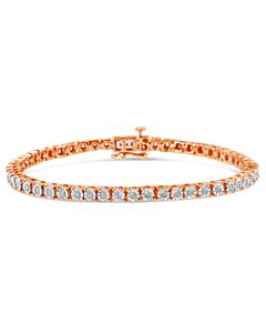 10K Rose Gold Plated .925 Sterling Silver 1.0 Cttw Miracle-Set Diamond Round Faceted Bezel Tennis Bracelet (I-J Color, I3 Clarity) - 6"