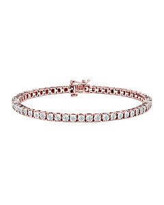 10K Rose Gold Plated .925 Sterling Silver 1.0 Cttw Miracle-Set Diamond Round Faceted Bezel Tennis Bracelet (I-J Color, I3 Clarity) - 10"