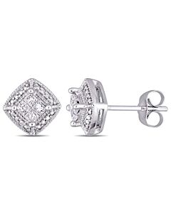 AMOUR 1/4 CT TW Princess Cut Diamond Cluster Stud Earrings In 10K White Gold
