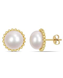 AMOUR 10.5-11mm Cultured Freshwater Pearl Halo Stud Earrings In 10K Yellow Gold