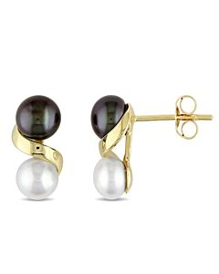 AMOUR Black and White Cultured Freshwater Pearl Earrings In 10K Yellow Gold