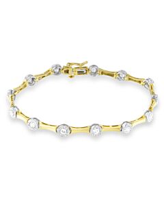 10K Yellow Gold Flashed .925 Sterling Silver 1.0 Cttw Miracle Set Round-Cut Diamond Bezel Style Link Bracelet (I-J Color, I1-I2 Clarity) - 7"