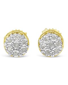 10K Yellow Gold over .925 Sterling Silver 1/7 Cttw Rose-Cut Miracle-Set Diamond Floral Cluster Button Stud Earrings (I-J Color, I2-I3 Clarity)