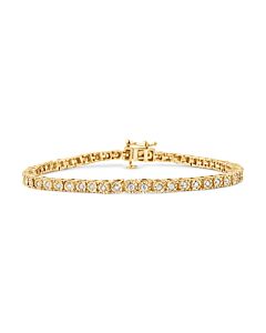 10K Yellow Gold Plated .925 Sterling Silver 1.0 Cttw Miracle-Set Diamond Round Faceted Bezel Tennis Bracelet (I-J Color, I3 Clarity) - 6"