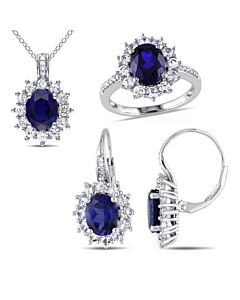 1/10 CT Diamond TW And 16 1/8 CT TGW Created Blue Sapphire Created White Sapphire Set With Chain Silver GH I3 JMS004731-0600