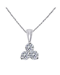 14K / 1.00 Carat Natural Round White Diamond Three Stone Pendant Necklace For Women In White Gold With 18" Gold Plated 925 Sterling Silver Box Chain