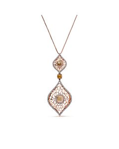 14K Rose Gold 4 5/8 Cttw Rose Cut Diamond and White Diamond Double Floral Rhombus 18" Inch Pendant Necklace (Brown/I-J Color, I1-I2 Clarity)