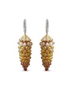 14K White and Yellow Gold 38.0 Cttw Mixed Fancy Color Rose Cut Diamond Honeycomb Drop and Dangle Earring (H-I Color, SI1-SI2 Clarity)