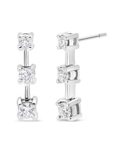 14K White Gold 1/2 Cttw Round Diamond 3 Stone Graduated Linear Drop Past, Present and Future Stud Earrings (H-I Color, SI1-SI2 Clarity)