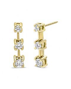 14K Yellow Gold 1.0 Cttw Round Diamond 3 Stone Graduated Linear Drop Past, Present and Future Stud Earrings (J-K Color, SI1-SI2 Clarity)