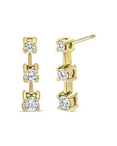 14K Yellow Gold 1/2 Cttw Round Diamond 3 Stone Graduated Linear Drop Past, Present and Future Stud Earrings (H-I Color, SI1-SI2 Clarity)