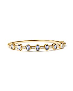 14K Yellow Gold 1/3 Cttw Round-Cut Diamond and 5MM Oval-Cut Blue Tanzanite Gemstone Bangle Bracelet (H-I Color, I1-I2 Clarity)