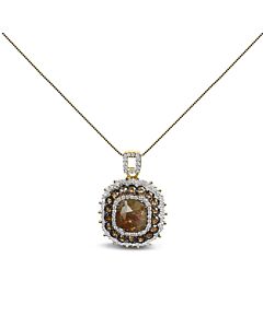 14K Yellow Gold 4 1/5 Cttw Fancy Color Rose Cut Diamond Cushion Shaped Triple Halo 18" Inch Pendant Necklace (Fancy Color, I2-I3 Clarity)