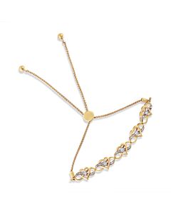 14K Yellow Gold Plated .925 Sterling Silver 1/10 Cttw Diamond Infinity Heart Shaped 4”-10” Adjustable Bolo Bracelet (H-I Color, I2-I3 Clarity)