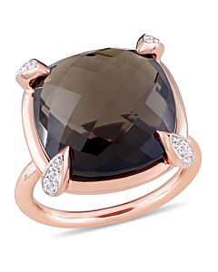 15 1/8 CT TGW Checkerboard-Cut Smokey Quartz and White Sapphire Cocktail Ring in 14k Rose Gold