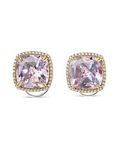 18K Rose and White Gold 9/10 Cttw Round Diamond and 15mm Cushion Cut Rose De France Pink Amethyst Gemstone Clip On Stud Earring