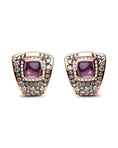 18K Rose Gold 1 1/2 Cttw Round Diamond and 7mm Cushion Cut Purple Amethyst Gemstone Geometrical Statement Stud Earrings (G-H, SI1-SI2)
