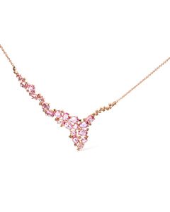 18K Rose Gold 1/2 Cttw Brown Diamond & Multi-Size Oval Pink Sapphire Cluster Cascade Statement Station Necklace (Brown,SI1-SI2)