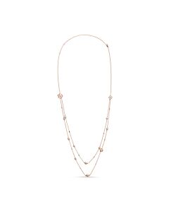18K Rose Gold 1/2 Cttw Diamond and Freshwater Pearl Double Strand Station Necklace - Adjustable up to 16" to 20"