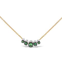 18K Rose Gold 3/4 Cttw Pave Diamonds and Graduated Green Tsavorite Gemstone Curved Bar Choker Necklace (G-H, SI1-SI2)