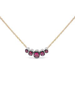 18K Rose Gold 3/4 Cttw Pave Diamonds & Graduated Red Ruby Gemstone Curved Bar Choker Necklace (G-H Color, SI1-SI2 Clarity)
