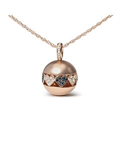 18K Rose Gold 3/8 Cttw Black and White Diamond Ball with Filigree Heart and Cluster Design 18" Pendant Necklace