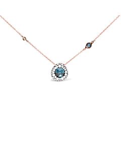 18K Rose Gold 5/8 Cttw Diamond and London Blue Topaz Gemstone Bezel-Set Cluster 18" Station Necklace (G-H, SI1-SI2)