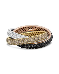 18K Tri-Color Gold 3 5/8 Cttw Diamond Interlocking Stackable Band Ring Set (Champagne, Black, and F-G Color, VS1-VS2 Clarity) - Ring Size 7.5