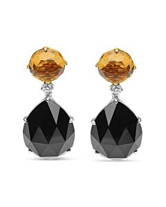 18K White and Yellow Gold 1/5 Cttw Diamond with Round Yellow Citrine and 20x15mm Pear Cut Black Onyx Gemstone Dangle Earring (G-H, SI1-SI2)