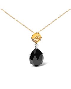 18K White and Yellow Gold Diamond Accent and Round Yellow Citrine and Pear Cut Black Onyx Dangle Drop 18" Necklace