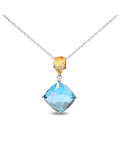 18K White and Yellow Gold Diamond Accent and Yellow Citrine and Sky Blue Topaz Gemstone Dangle Drop 18" Pendant Necklace (G-H, SI1-SI2)