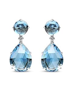 18K White Gold 1/5 Cttw Diamond with Round London Blue Topaz and 20 x 15mm Pear Cut Sky Blue Topaz Gemstone Dangle Earring