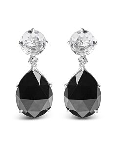 18K White Gold 1/5 Cttw Diamond with Round White Topaz and 20x15mm Pear Cut Black Onyx Gemstone Dangle Earring (G-H Color, SI1-SI2 Clarity)
