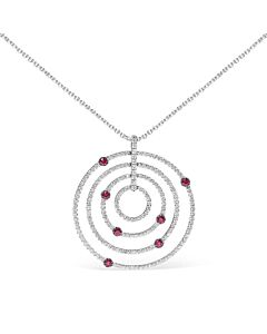 18K White Gold 2 1/6 Cttw Pave Set Diamonds and Red Ruby Openwork Circles 18" Pendant Necklace (G-H Color, SI2-I1 Clarity)