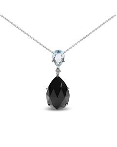 18K White Gold Diamond Accent and Pear Cut Sky Blue Topaz and Pear Cut Black Onyx Dangle Drop 18" Necklace (G-H Color, SI1-SI2 Clarity)