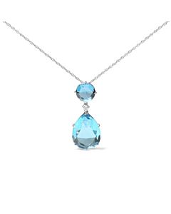 18K White Gold Diamond Accent and Round London Blue Topaz and Pear Cut Sky Blue Topaz Dangle Drop 18" Necklace