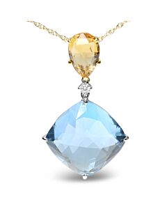 18K White & Yellow Gold Diamond Accent & Pear Cut Lemon Quartz & Cushion Cut London Blue Topaz Gemstone Dangle Drop 18" Necklace