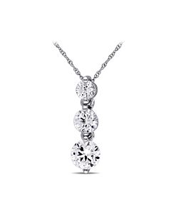 AMOUR Created White Sapphire Graduated 3-sTone Pendant with Chain In 10K White Gold